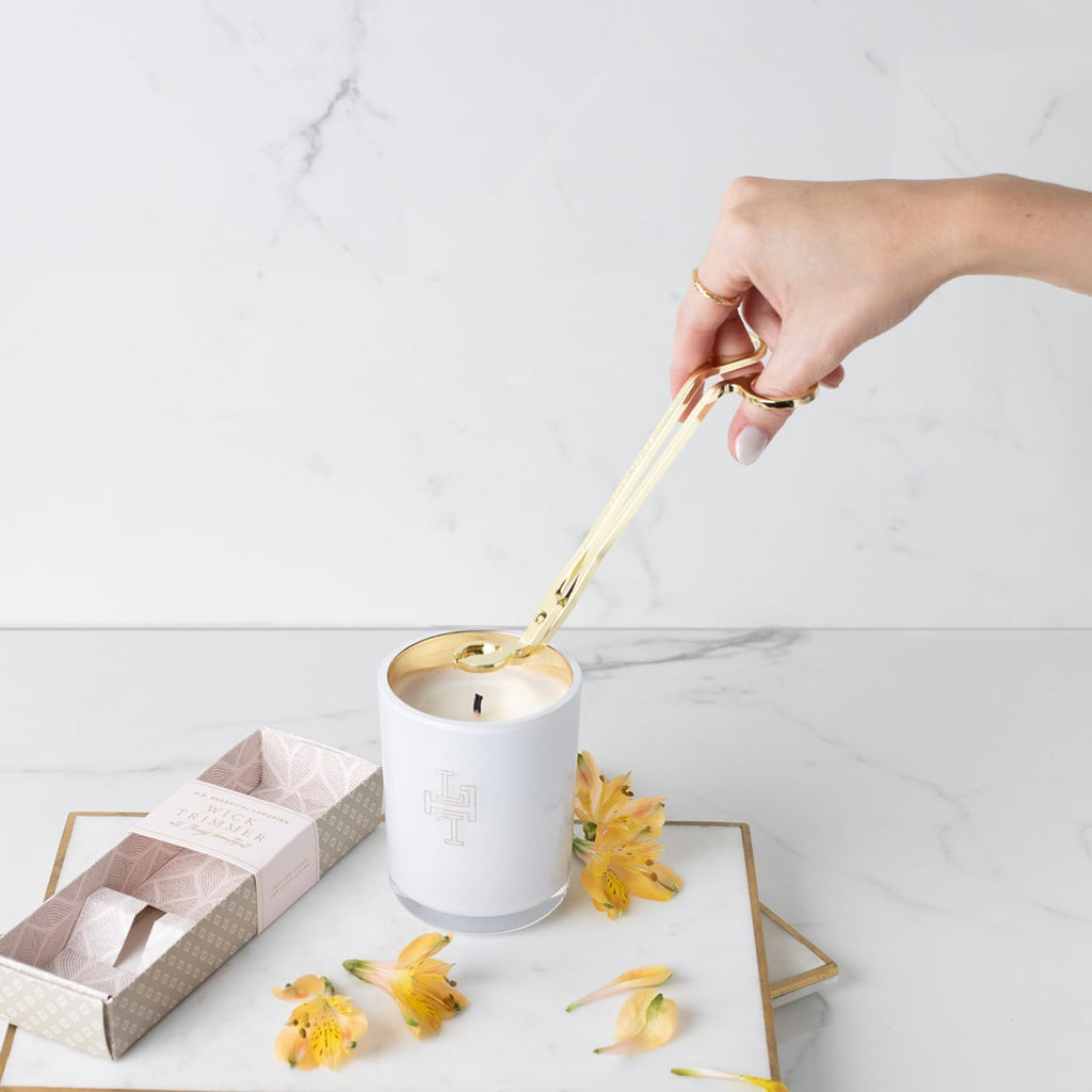 Essential Luxuries Wick Trimmer, Golden Candle Accessory Embossed with "All Things Beautiful", Elegant Candle Wick