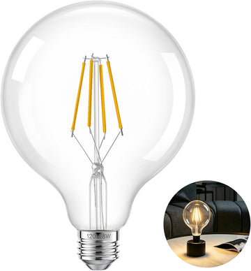 G125 Large LED Globe Light Bulbs 60 Watt Equivalent, 8W Dimmable