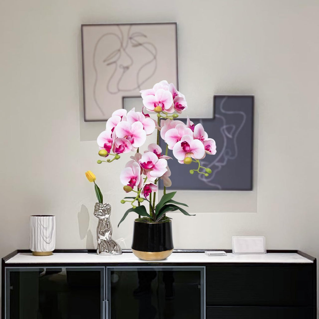 Artificial Orchid Flowers in Ceramic Vase 19.5 Inch Realistic Faux Orchids - Set of 4