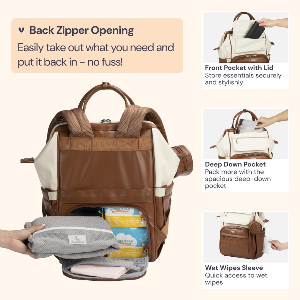 Leather Diaper Bag Backpack, Multifunction Large Bags with Changing Pad & Stroller Straps & Pacifier Case, Unisex