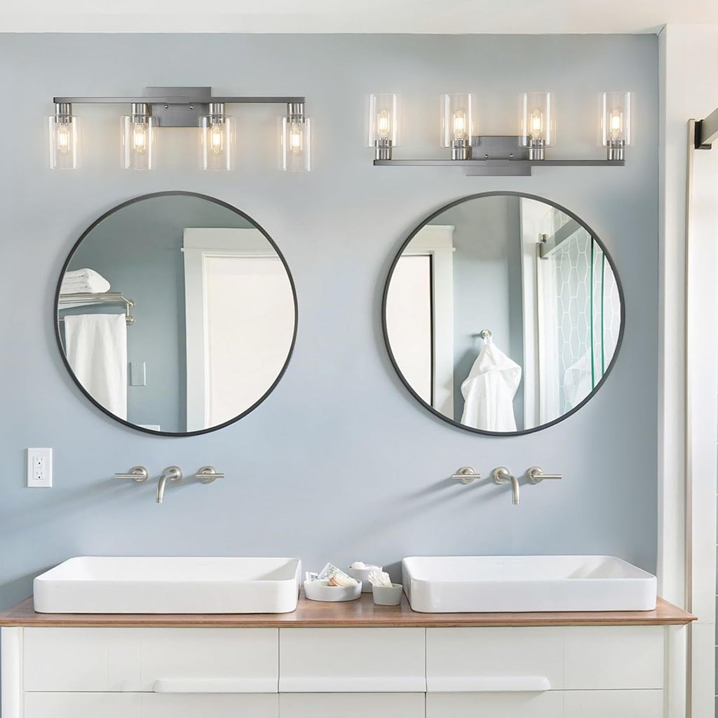 4 Light Bathroom Light Fixtures, Brushed Nickel Modern Bathroom Vanity Light with Clear Glass Shade, Bathroom