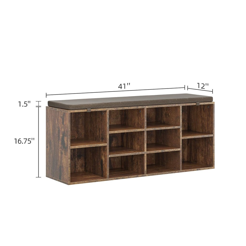 Wood Grain Storage Bench - Rustic Entryway Shoe Bench with Cushion, 41" Farmhouse Hallway Seat Removable Pad (Wood