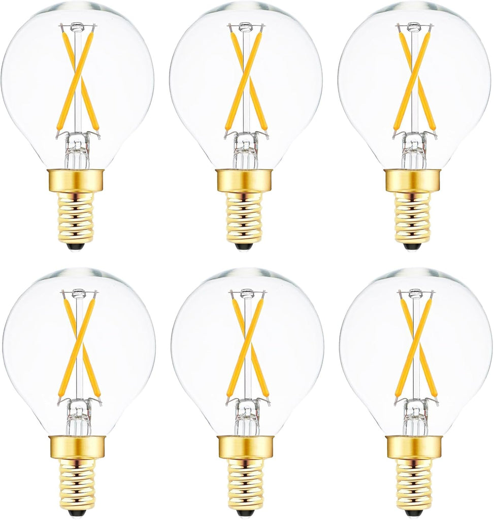 E12 Globe LED Bulb 25 Watt Equivalent Candelabra Base Round Bulb, G16.5 LED 2W Dimmable Warm White 2700K Clear Glass
