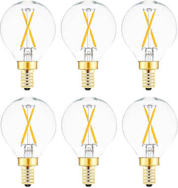 E12 Globe LED Bulb 25 Watt Equivalent Candelabra Base Round Bulb, G16.5 LED 2W Dimmable Warm White 2700K Clear Glass