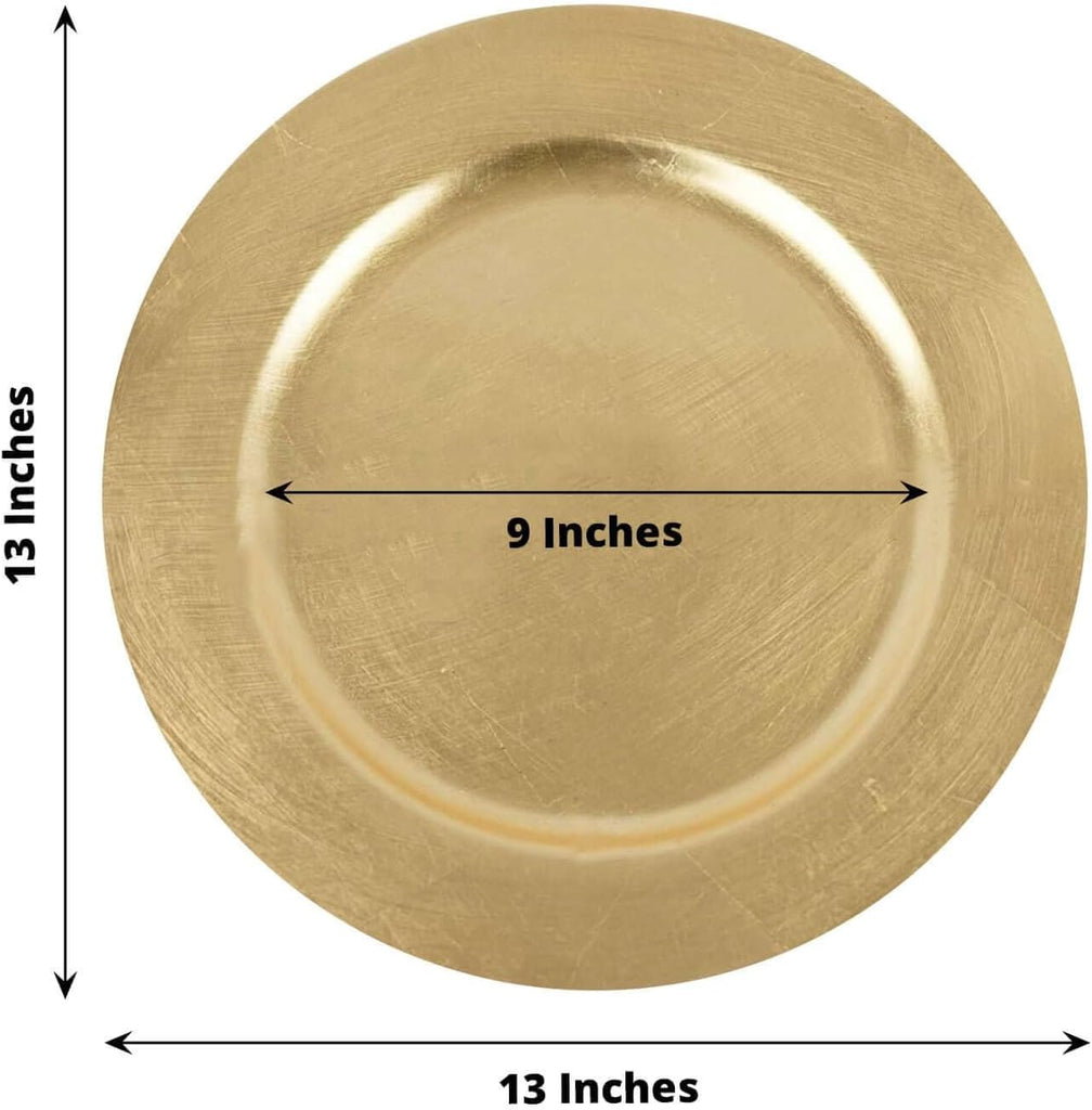 13" Charger Plates - Acrylic Gold Round Disposable Chargers - Set of 12