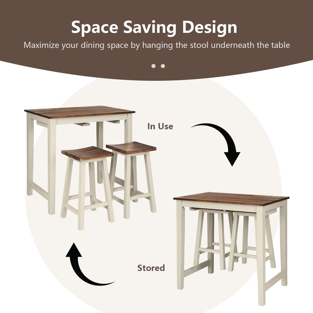 3 Pieces Dining Set, Counter Height Pub Table with 2 Saddle Stools