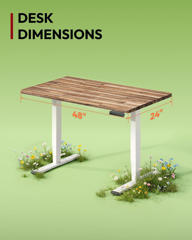 Solid Acacia Wood Standing Desk Dual Motor 47.2x23.6 Walnut/White | Holds 220 lbs, Adjustable Height, 3-stage leg, 4