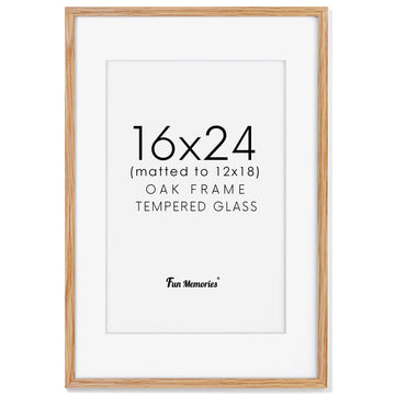 16x24 Wood Picture Frame, Real Oak Wood 16 x24 Frame for Wall, 16x24 Inch Poster Frame, 16x24 Picture Frame Matted to