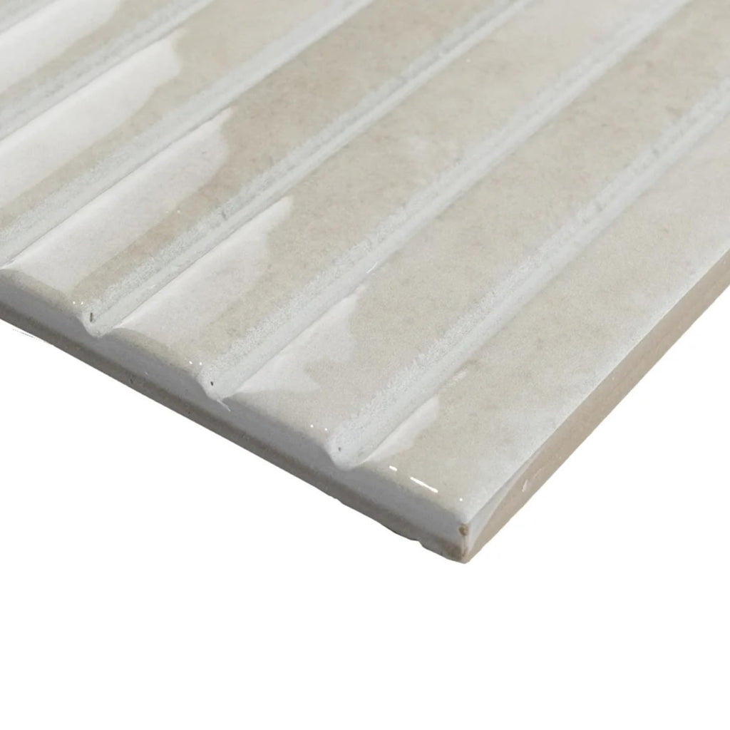 Scandia Glossy Ivory 4.5x9 Ribbed Porcelain Wall Tile, 3D KitKat Fluted Decorative Tile Backsplash, Bathroom, Shower