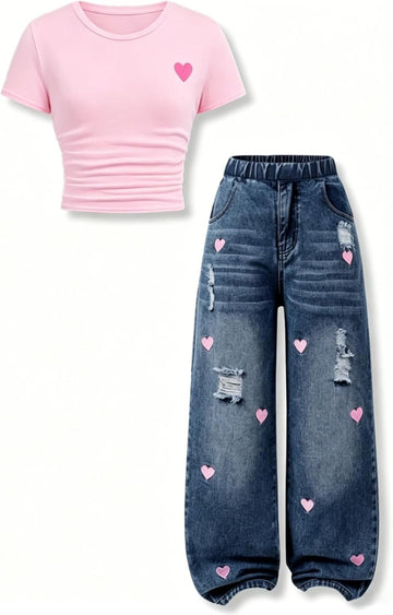 Outfits 2 PCS Short Sleeve Top Jeans Pants Clothes