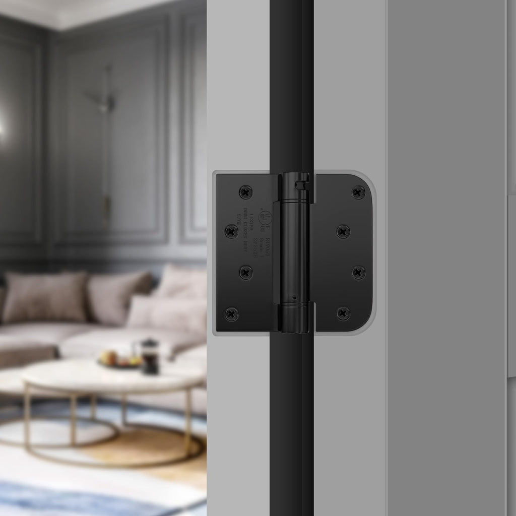 6 Pack Self Closing Door Hinges 4" Matte Black 5/8" & Square Radius