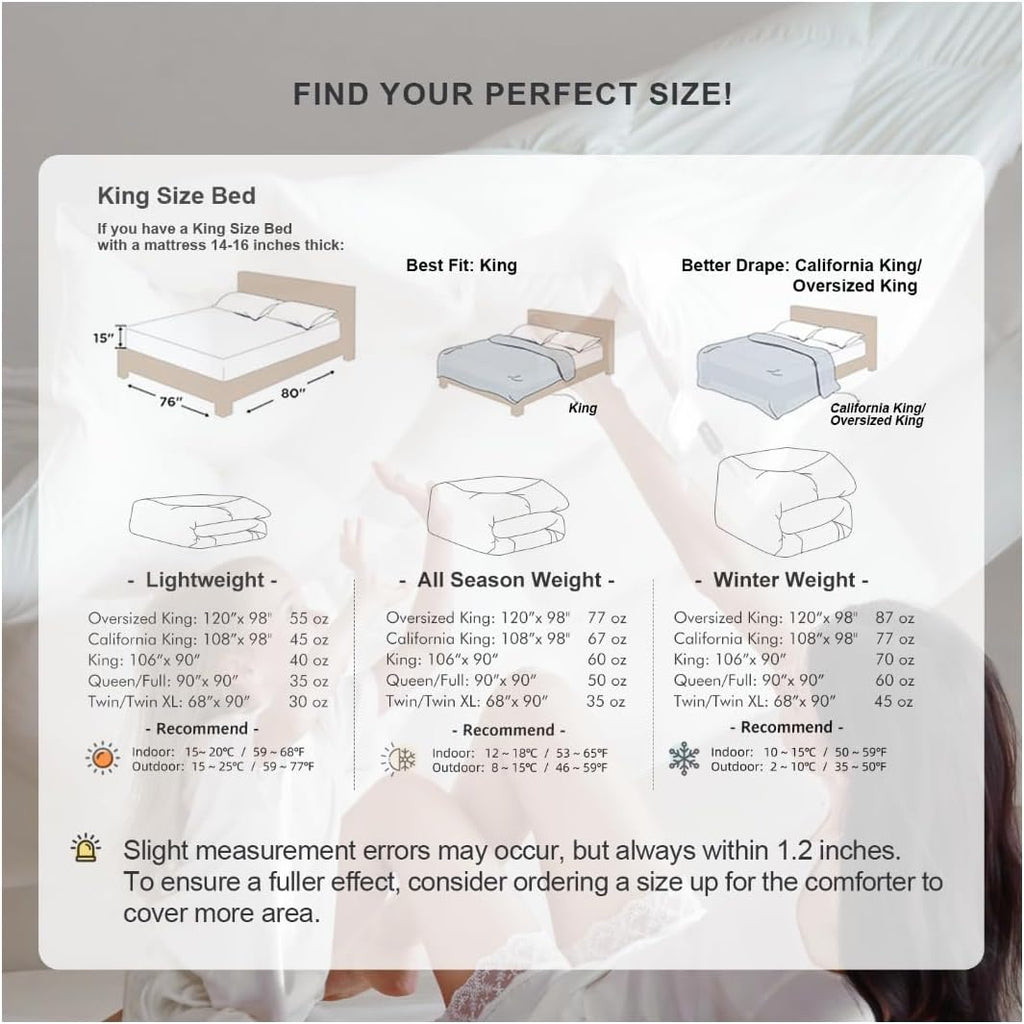 Premium Feathers Down Duvet Insert Comforter King All Season Medium Warmth White 100% Cotton Cover w