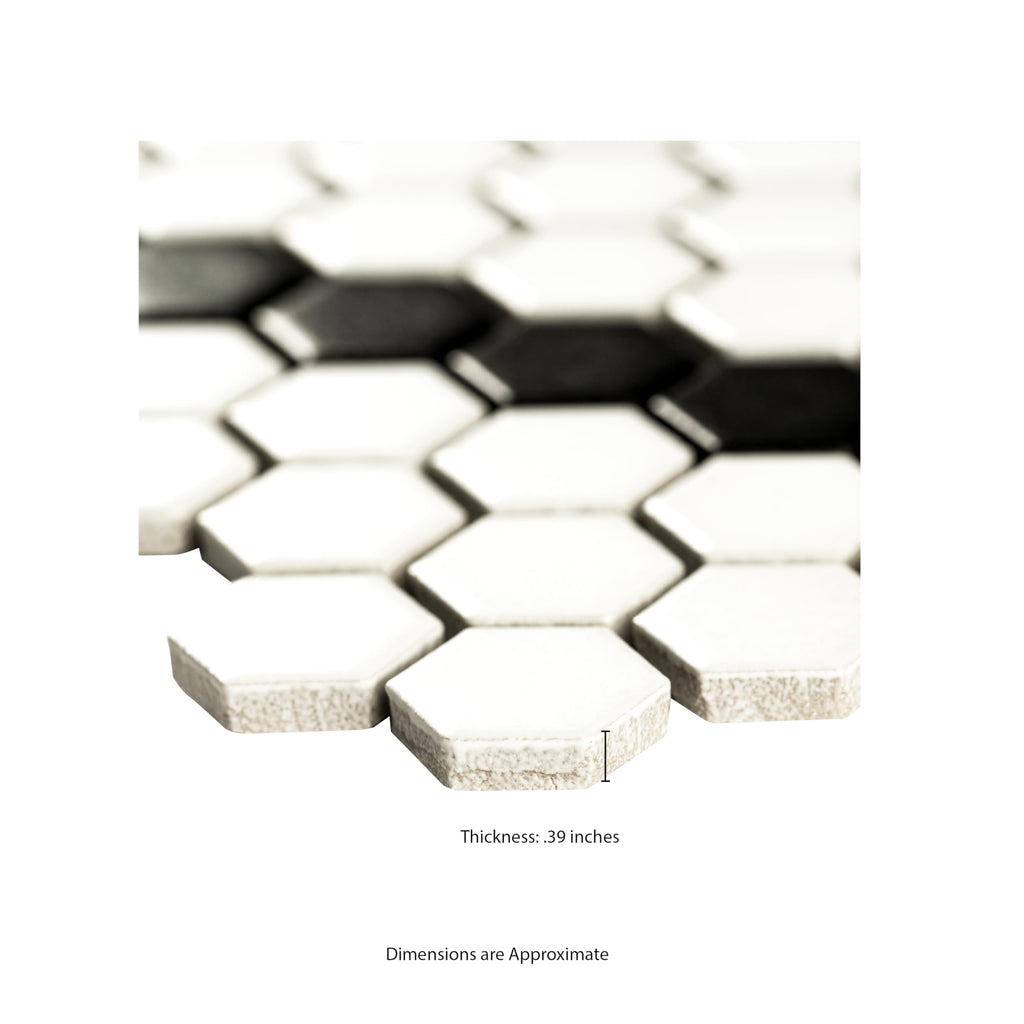 Porcelain Wall Tile | White and Black Hive Pattern | 11.73" x 11.85"