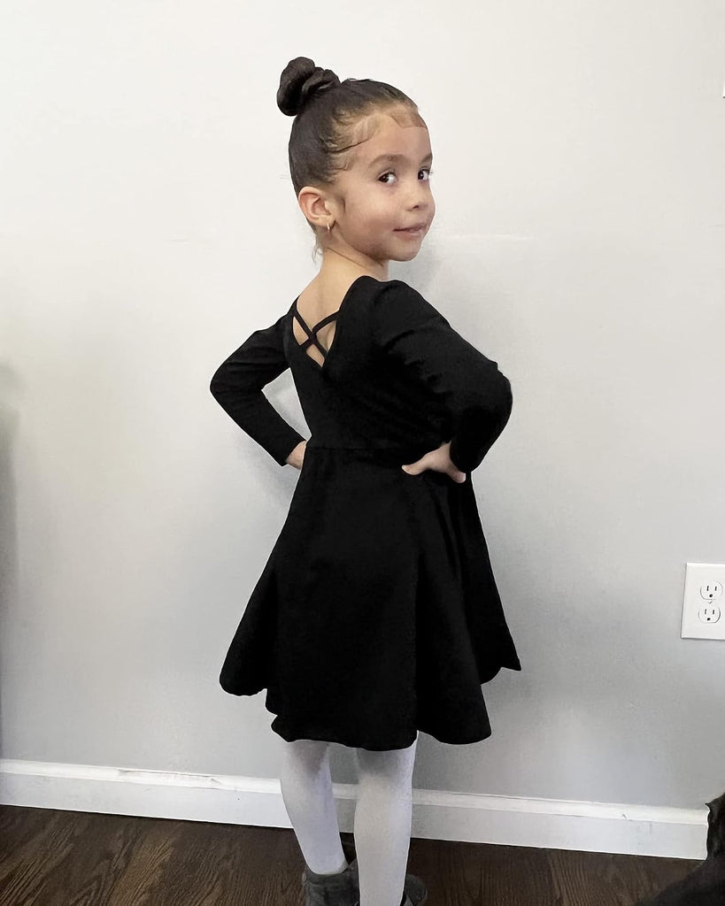 Girls Cotton Long Sleeve Dress Twirl Skater Dress