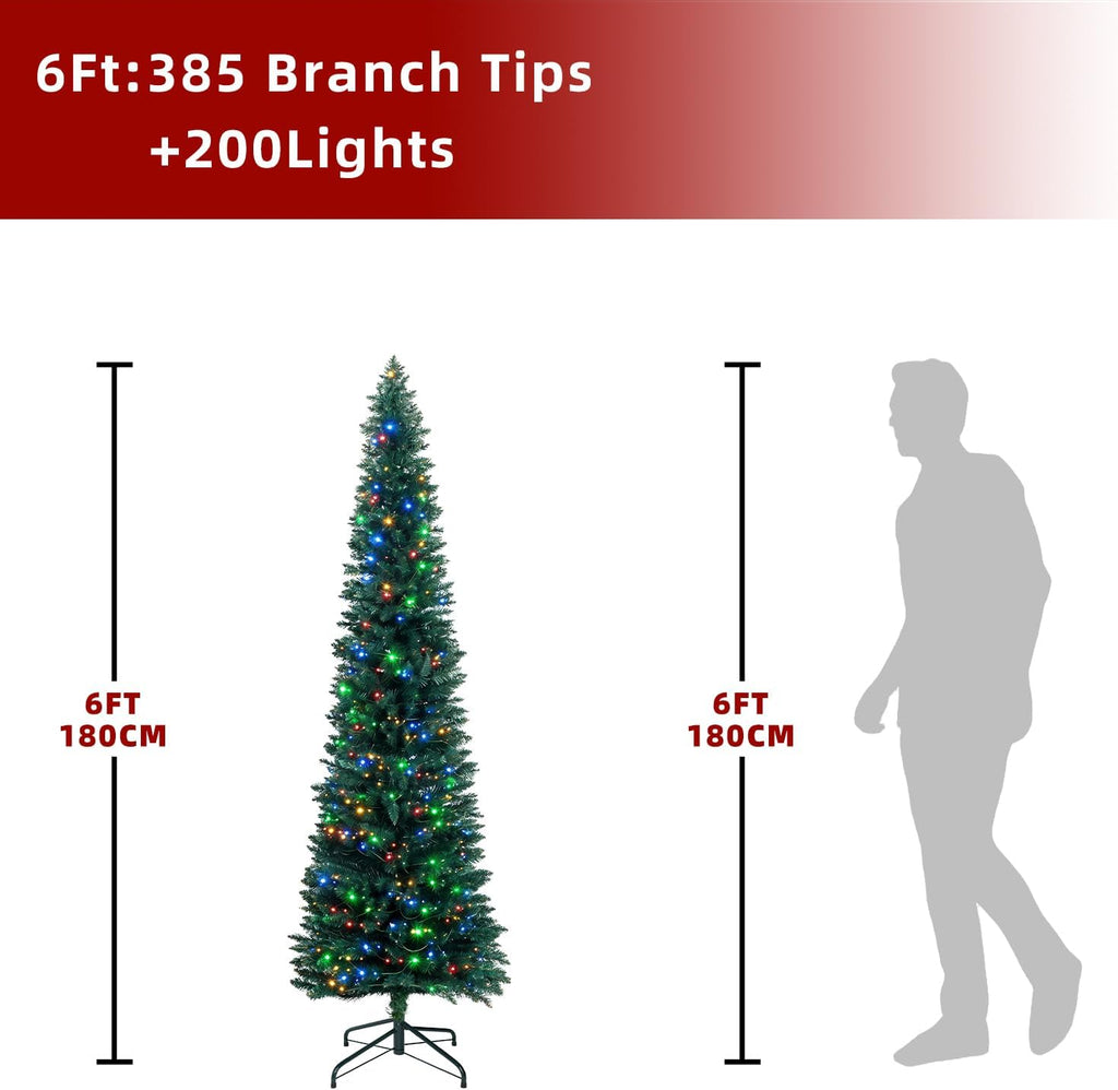 Prelit Slim Pencil Christmas Tree,Artificial Tall Skinny Xmas Tree