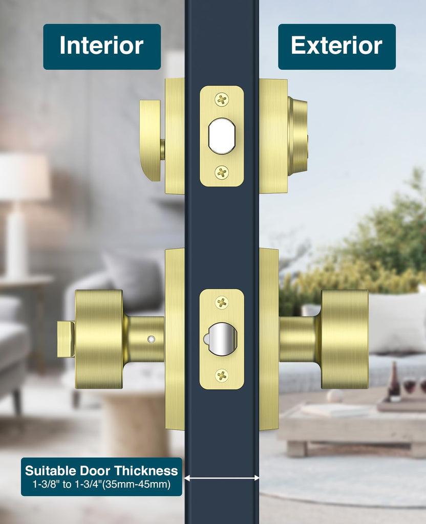 Exterior Door Knob and Deadbolt Set, 2 Pack Gold Front Door Lock Set Exterior, Keyed Alike Entry Door Knob for Right