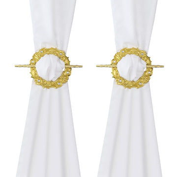 Gold Crown Curtain Tiebacks, Gold Round Drapery Holdbacks - 2 Pack