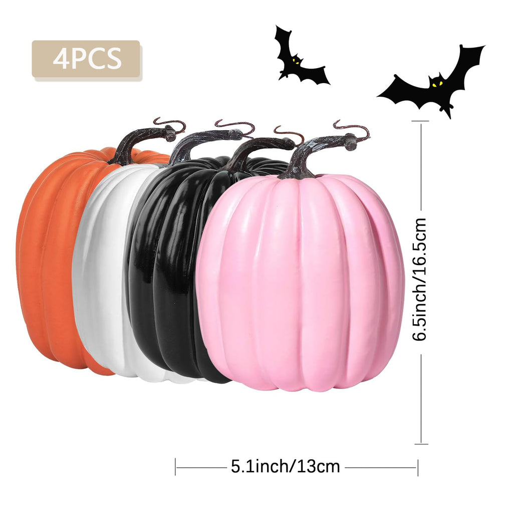 6 Inch Large Artificial Pumpkins, 4PCS Big Colorful Pumpkins Faux Foam Harvest Pumpkins for Fall Autumn Thanksgiving