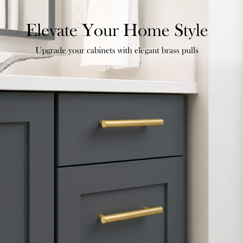 Solid Brass Cabinet Pulls, Brushed Gold Drawer Handles 3