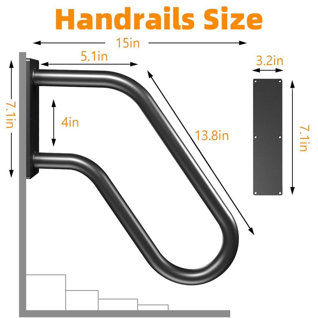 Handrails Wall Mount Stair Safety Handle Non-Slip Step Metal U-Shape Grab Yard Mounted Garage Porch Garden Hand