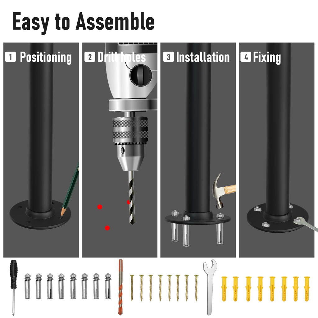 Stair Railing Handrails for Outdoor Steps Single Post Handrail Set of 2