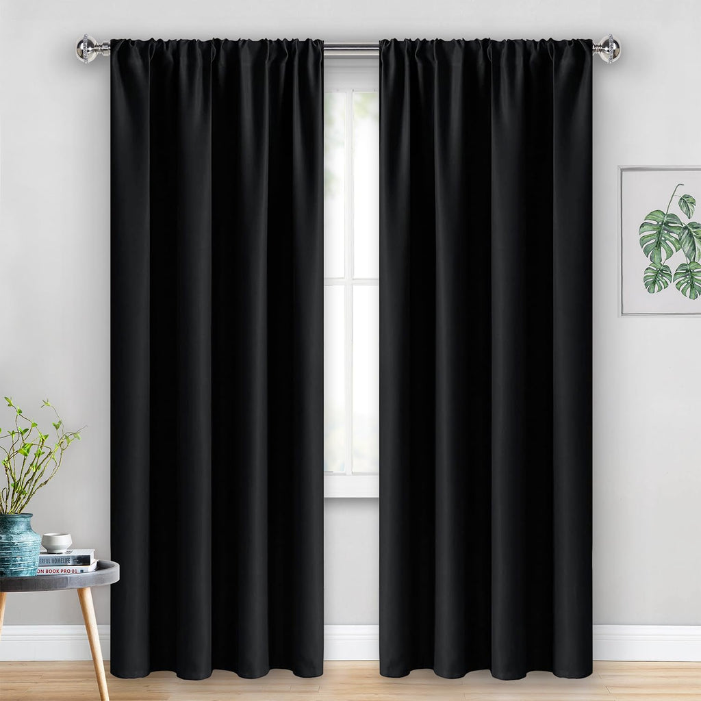 Blackout Curtains - Thermal Insulated Room Darkening Rod Pocket Curtains, Set of 2 Panels with Tiebacks, 38 x 84
