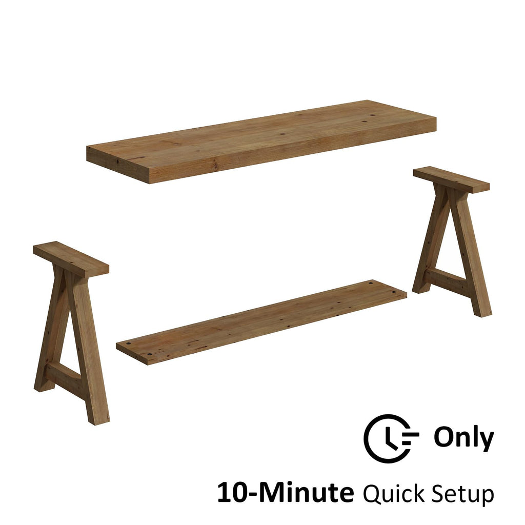 Solid Wood Bench, 43" Farmhouse Entryway Bench with Shoe Storage