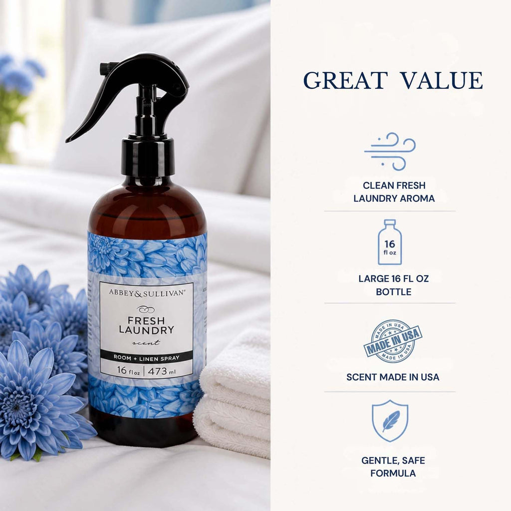 Linen Spray, Fresh Laundry Scent with Fresh Green Floral Musk, Pack of 2, 16 oz