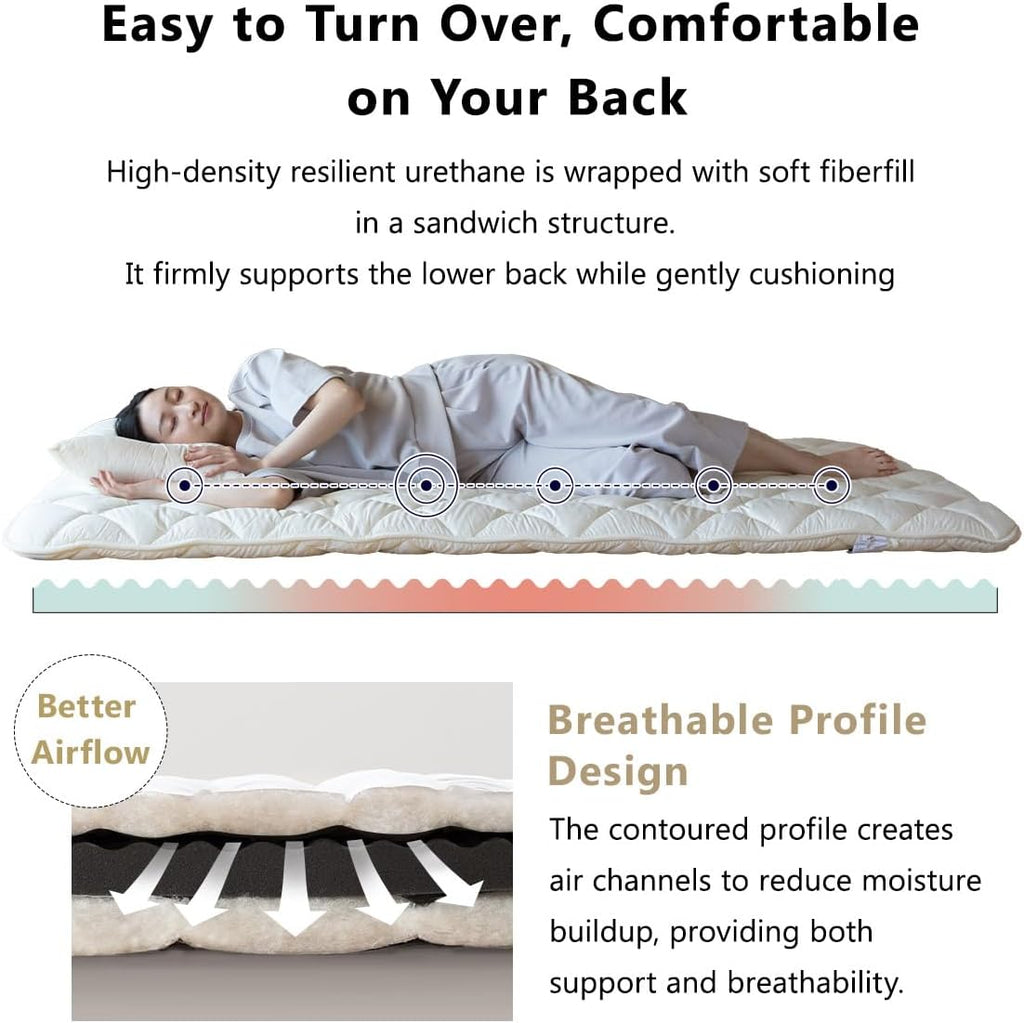 Japanese Futon Mattress Premium Queen, Floor Sleeping Mat Tatami Shikibuton Igusa Natural Cotton