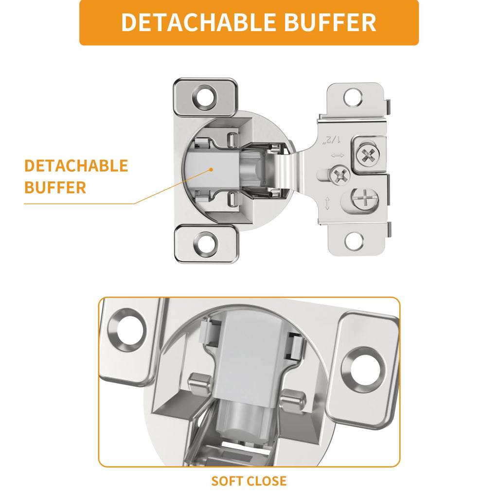 2 Pack 1/2" Overlay 3D Soft Close Concealed Hinge, Face Frame Door, Small Angle Slow Close, Self Closing Hidden Satin