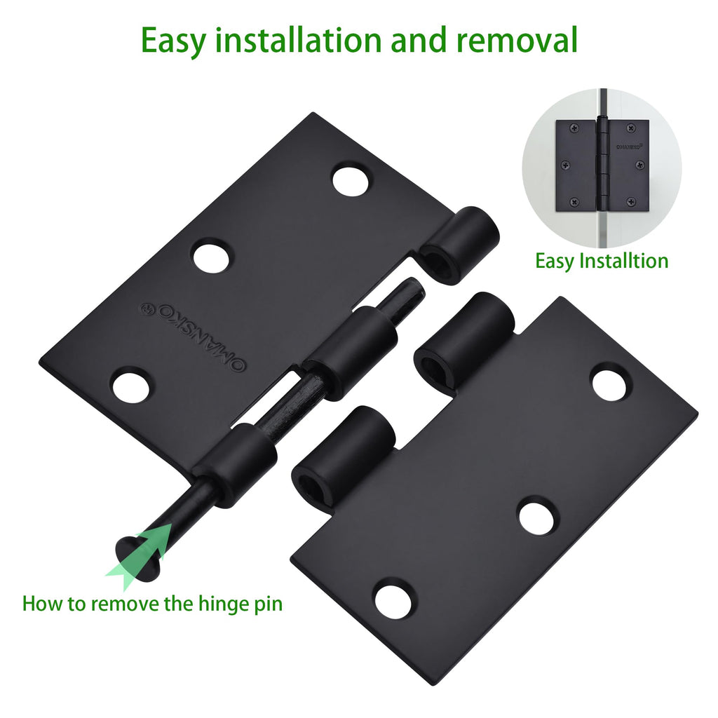 6 Pack Black Door Hinges, 3.5 x 3.5 Inch Black Hinges for Interior Doors 3 1/2 Inch Door Hinges for Residential