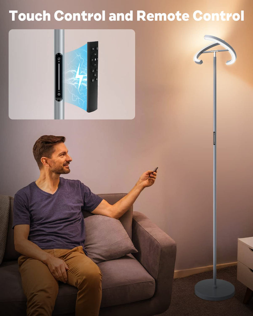 Silver Floor Lamps, Stepless Dimmable Standing Lamp with Touch Remote Control, 22W Rotatable LED Floor Light Tall