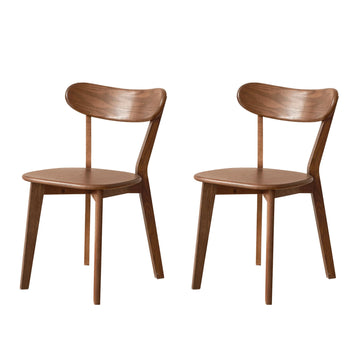 Oak Dining Chairs Set of 2, 100% Solid Wood Kitchen Chairs with Curved Backrest, Mid Century Modern & Farmhouse Side