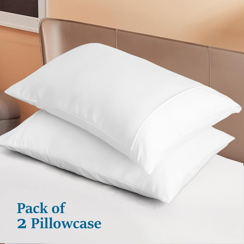 Egyptian Cotton Queen Size 2-Piece Pillow Case Set, Soft & Breathable Percale Weave, Fits 20x30 Inch Pillow