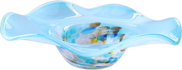 Hand Blown Murano-style Art Glass Bowl, 10.2-Inch Large Decorative Centerpiece for Table, Cobalt Blue Fruit Display &