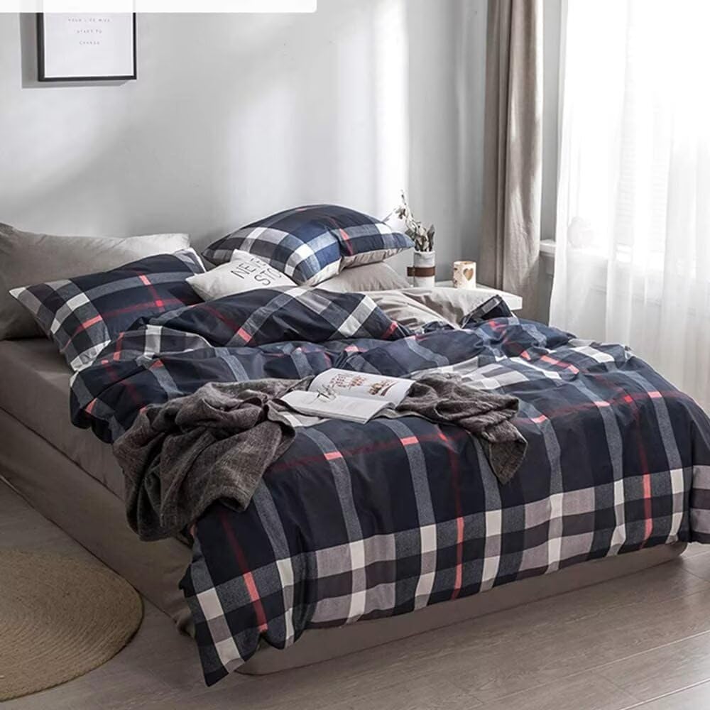 Navy Plaid Comforter Set Men Women Blue Tartan Bedding Set Geometric Buffalo Checkered Blanket Quilts
