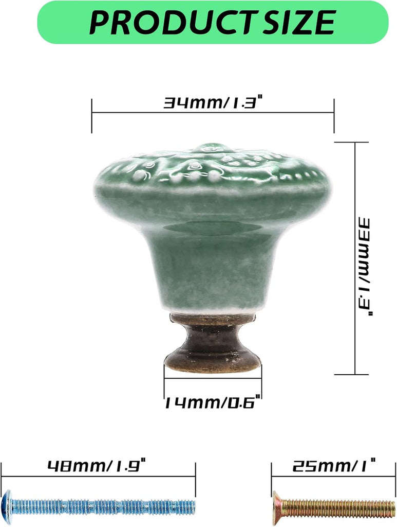 Green Ceramic knobs, Kitchen Cabinet Knobs, Retro Dresser Knobs, Drawer Knobs, Furniture Decorative Knobs and Pulls for