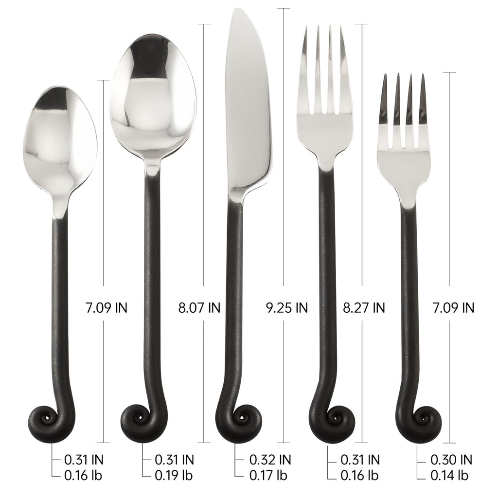 Silverware Set Musical Note Antiqued Black Handle Service for 4