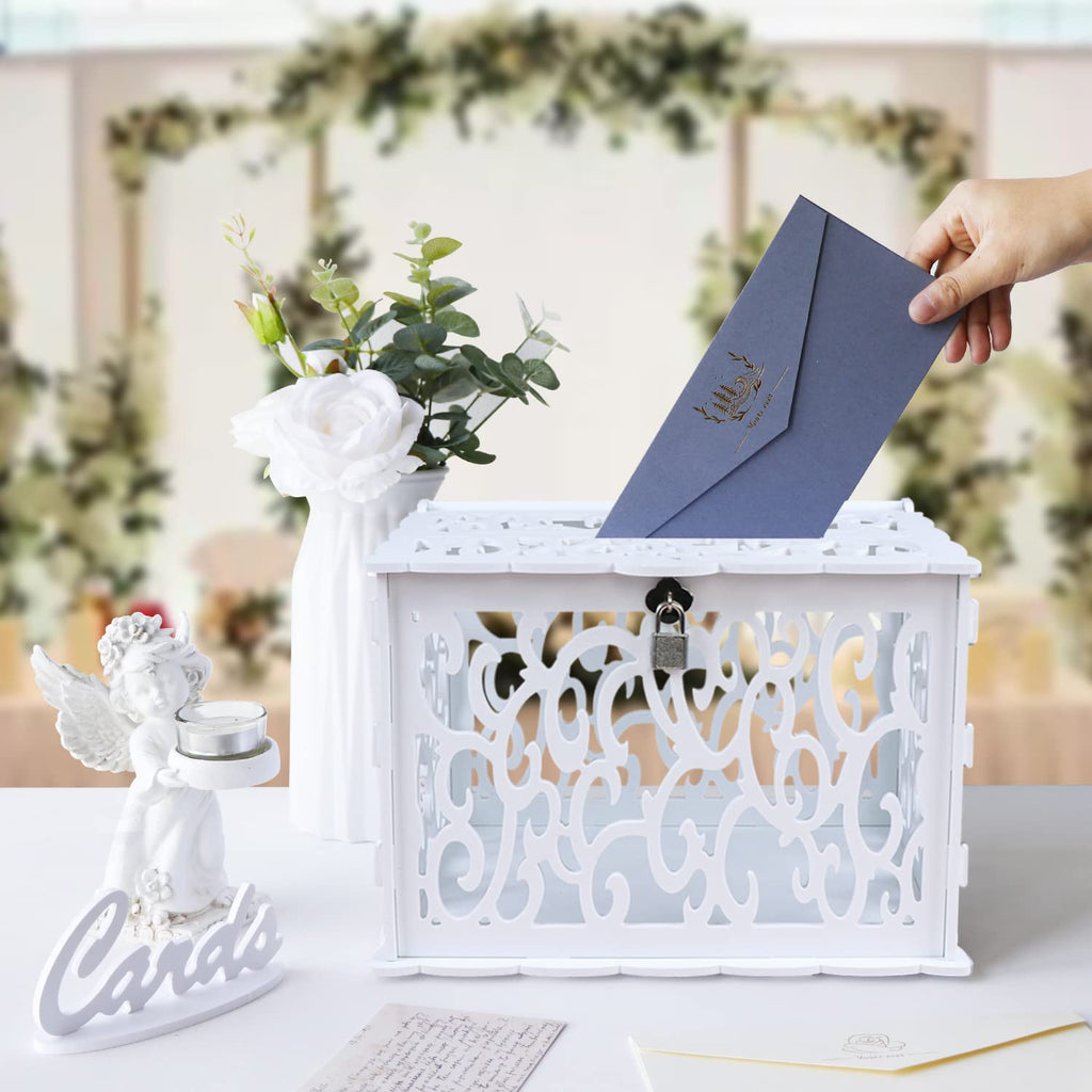 PVC Wedding Card Box for Reception, Money Gift Card Box for Wedding, White