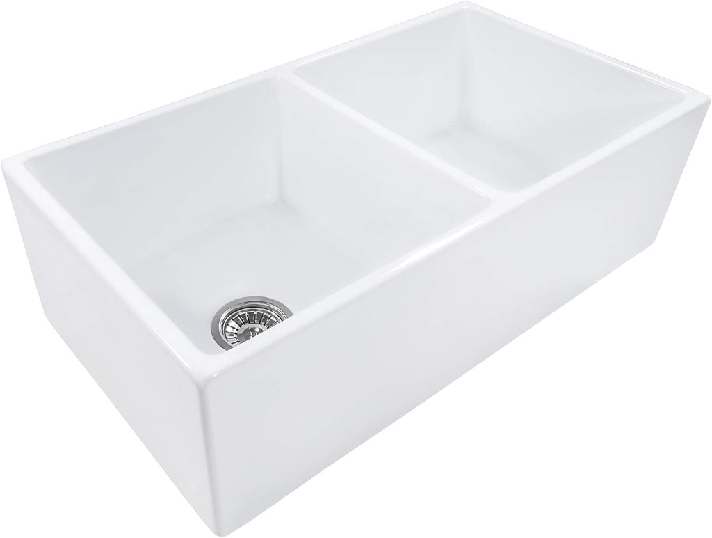 33-inch Fireclay Farmhouse Apron-Front Kitchen Sink Double Bowl - White - RVL2311WH