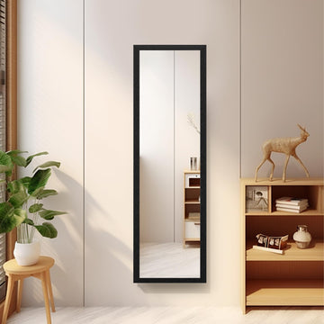 50" x 14" Full Length Wall Mirror, Black Baroque Door Mirror