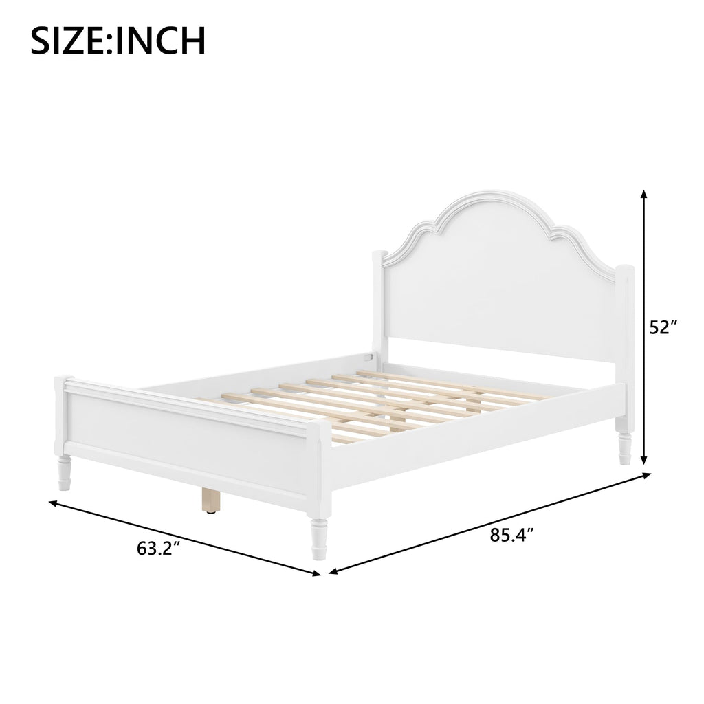 Vintage Bed Frame with Arched Headboard, White Wood Bedframe
