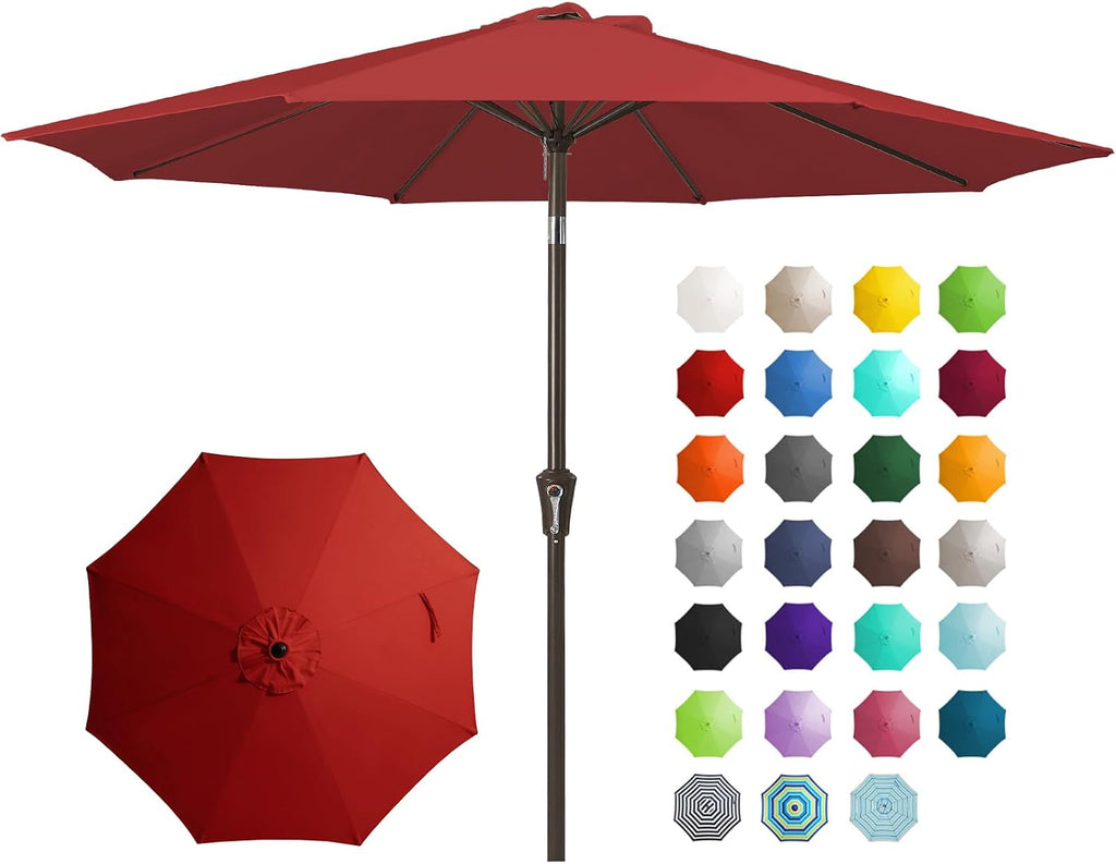 9FT Outdoor Patio Umbrella Outdoor Table Umbrella with Push Button Tilt and Crank - Red