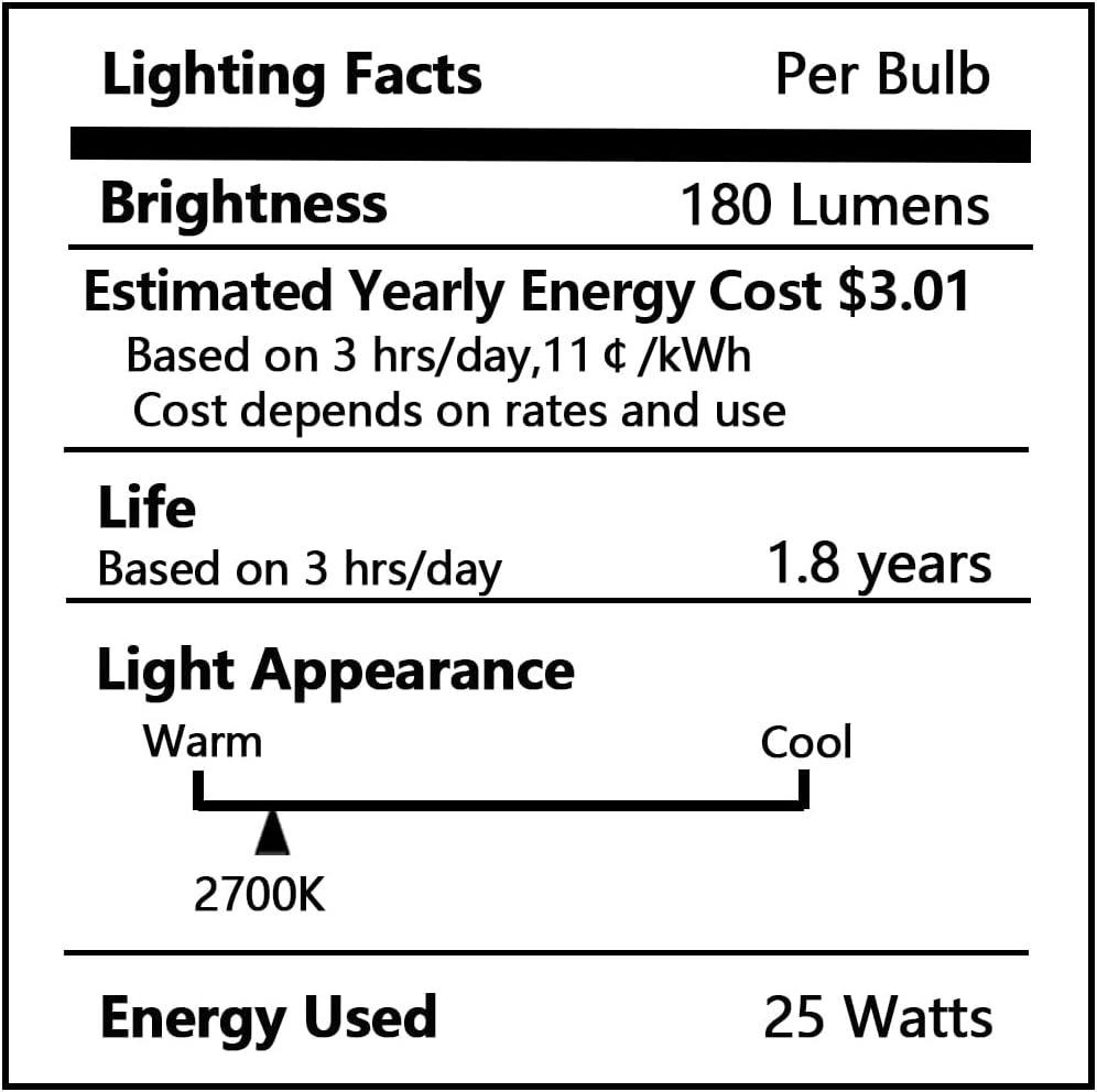 E12 Incandescent Candelabra Light Bulbs 25Watt Warm White 2700K