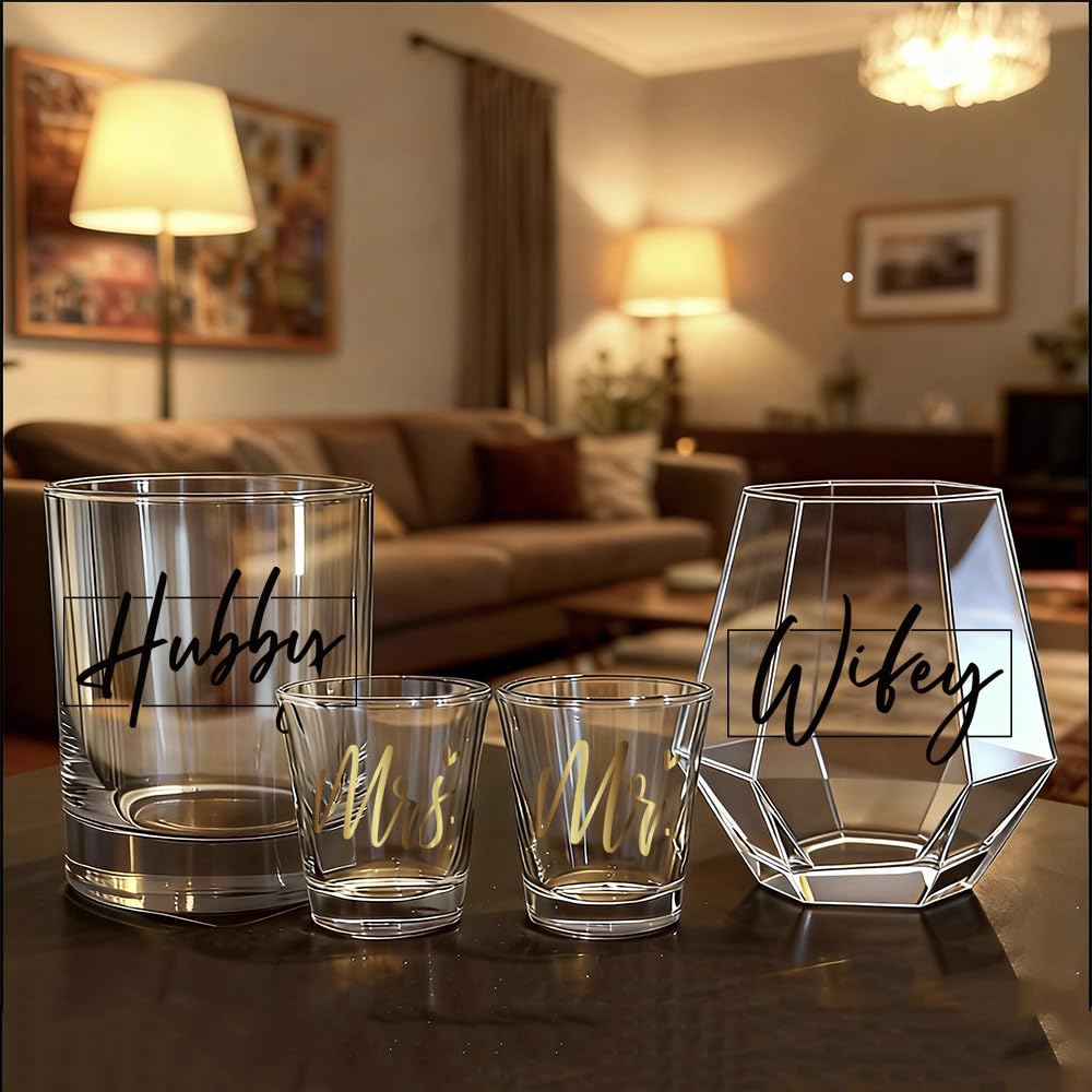 Wedding Glass Set Gifts for Couples 2026 Hubby Wifey Bridal Shower Gift for Bride To Be Bride Groom, Newly-Married