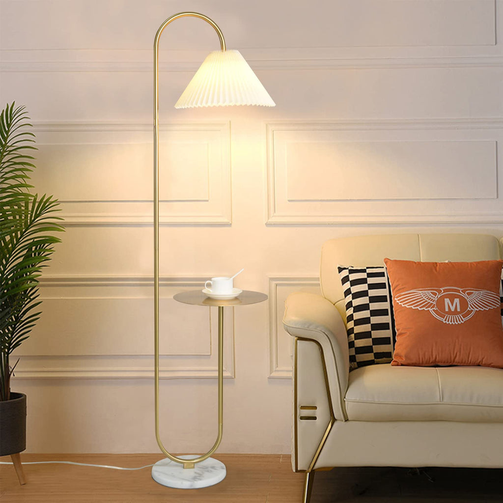 Modern Elegant with Tray Floor Lamp Cafe Den Living Room Bedroom, Foot Switch and Brass/Gold Finish, Light Yellow