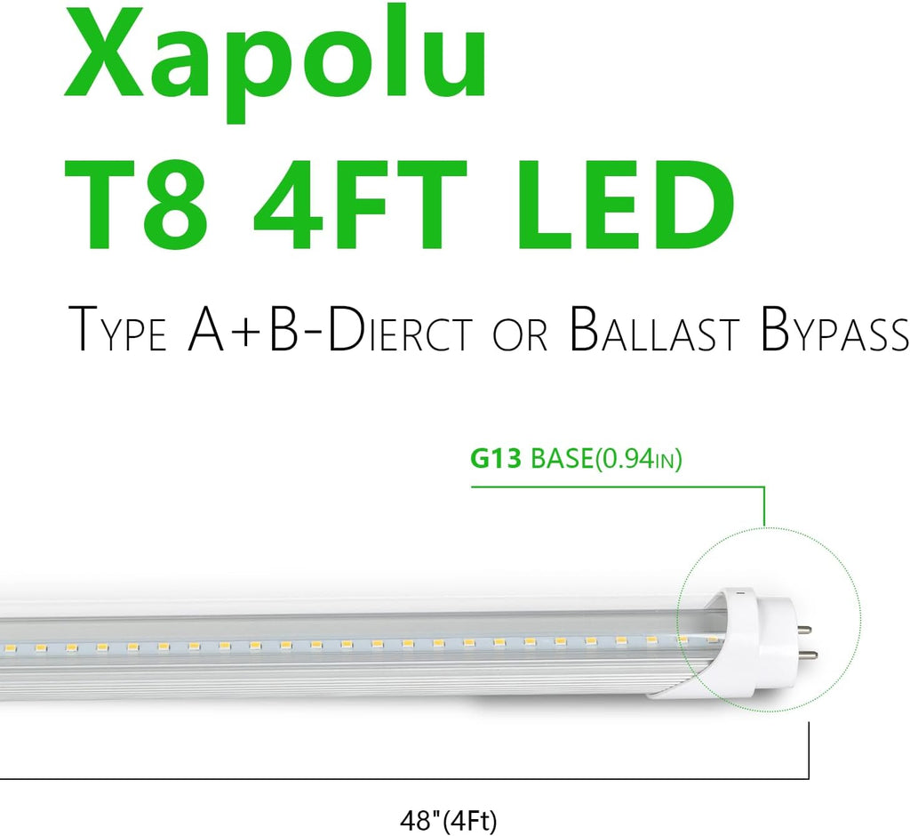 4FT T8 T12 LED Type A+B Tube Lights Dimmable, 18W 5000K 2520lm, F32T8/F40T12 Fluorescent Light Bulbs Replacement