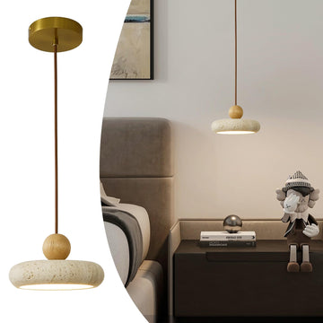 Wabi Sabi Pendant Light, Natural Travertine Stone Hanging Lamp, Japanese Round Pendant Light Fixture Organic