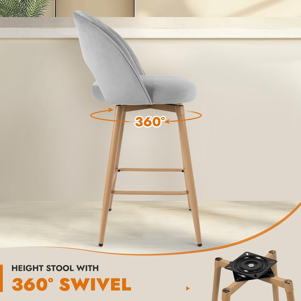 Swivel Bar Stools Set of 3, Counter Height Barstools Island, 26" Seat Height Bar Chairs, Velvet Upholstered Bar Stool