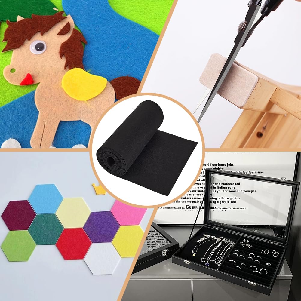 118x9.4inch Felt Fabric Roll, Black Craft Felt Fabric Polyester Felt Roll for Felt Table Mats, DIY Craftwork, Sewing